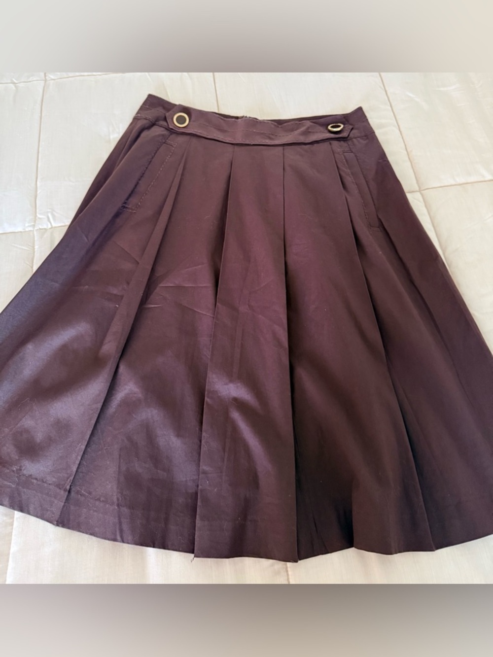 Tory Burch brown pleated A line skirt pockets preppy chic designer knee midi 8 - Picture 10 of 12
